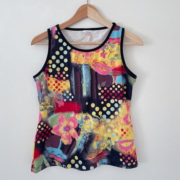 Vtg 90s Colorful Digital Collage Psychedelic Sleeveless Top Rave Euro Sz XL - Picture 1 of 9